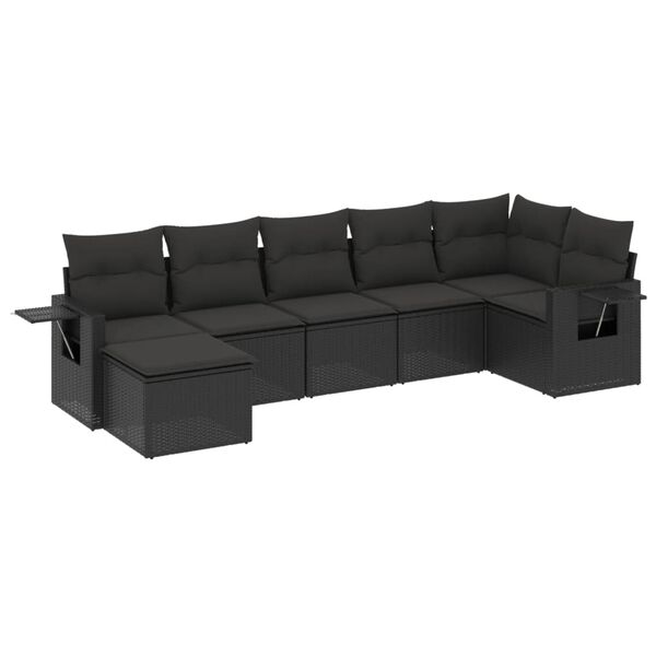 vidaXL Set Divani da Giardino con Cuscini 7pz Nero Polyrattan