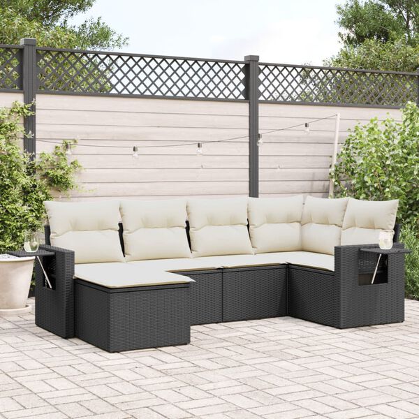 vidaXL Set Divano da Giardino 6 pz con Cuscini Nero in Polyrattan