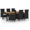 vidaXL Set da Pranzo da Giardino 7 pz con Cuscini in Polyrattan Nero