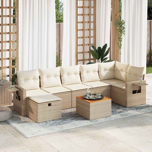 vidaXL Set Divano da Giardino 8 pz con Cuscini Beige in Polyrattan