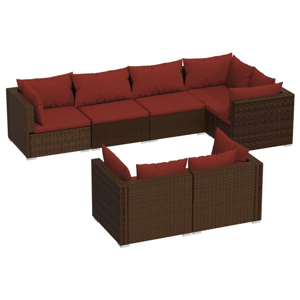 vidaXL Set Divani da Giardino 7 pz con Cuscini in Polyrattan Marrone