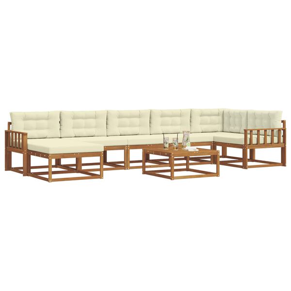 vidaXL Set di divani da esterno con cuscino 8 pcs Naturale e Crema