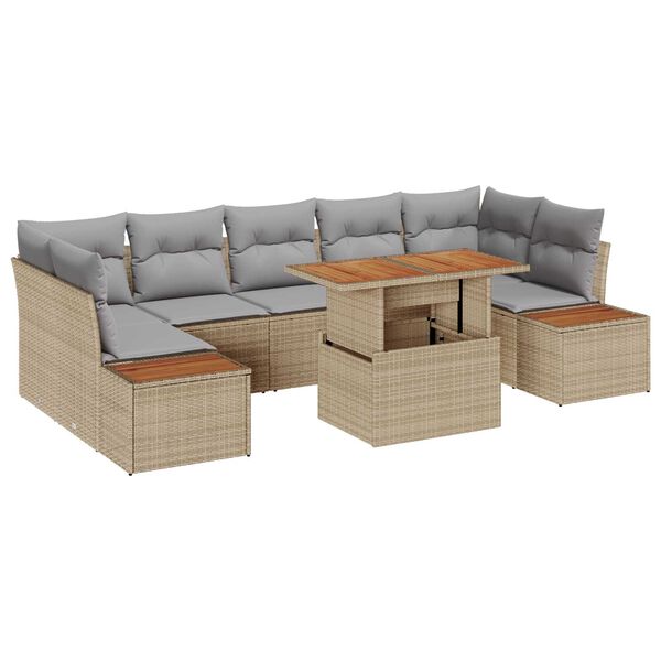 vidaXL Set Divano da Giardino 8 pcs Beige Poly Rattan