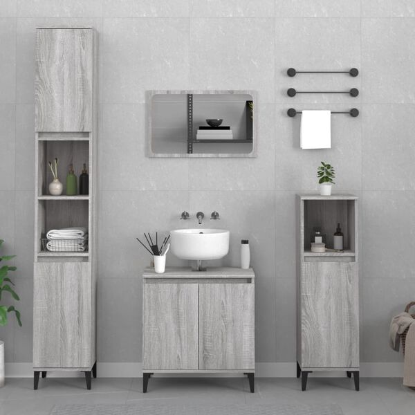 vidaXL Set Mobili da Bagno 3 pz Grigio Sonoma in Legno Multistrato