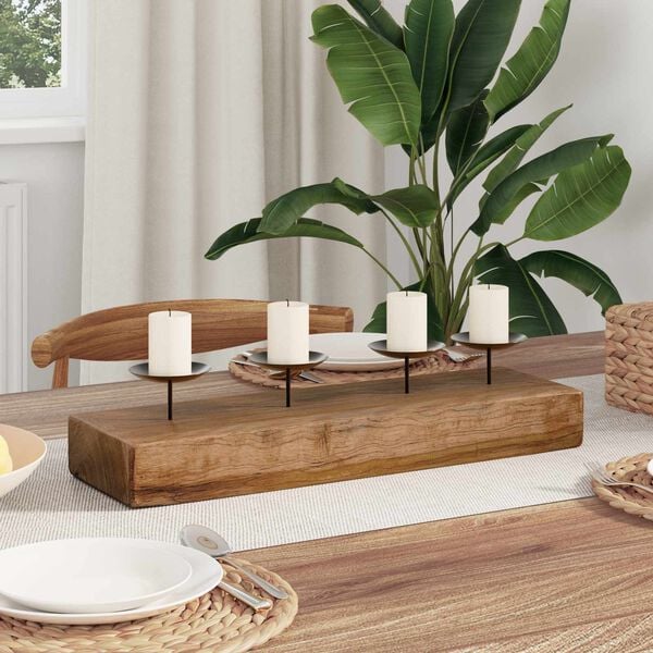 vidaXL Candelabro Naturale 50 x 15 x 10 cm Legno massello di teak