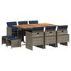 vidaXL Set da pranzo da giardino da 11 pz con Cuscini in Polyrattan Grigio