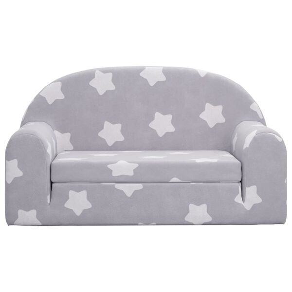 vidaXL Divano per Bambini 2 Posti Grigio Chiaro Stelle Morbido Peluche