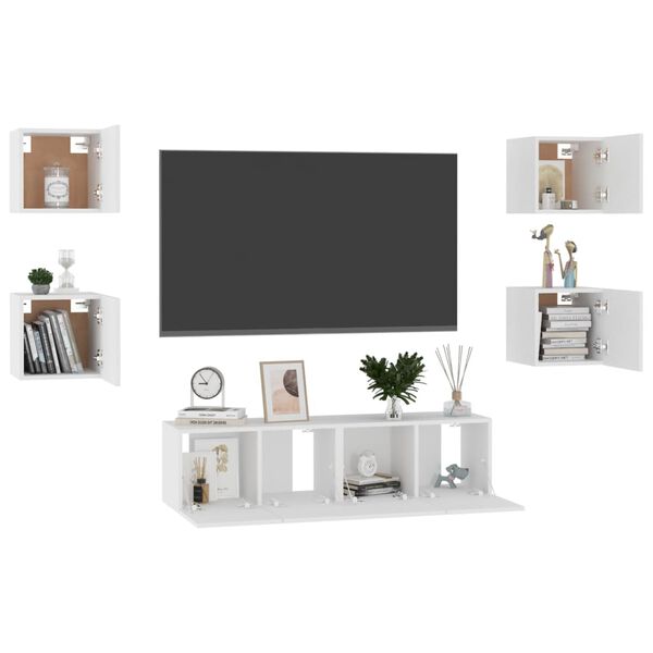 vidaXL Set di Mobili Porta TV 6 pz Bianco in Legno Multistrato