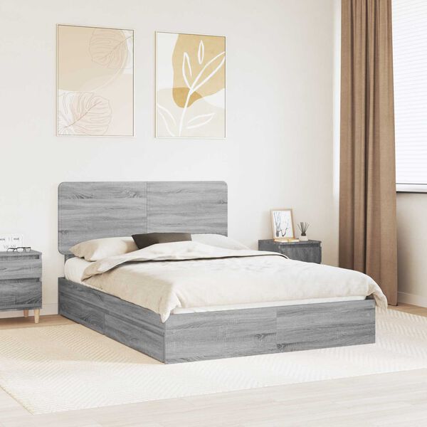 vidaXL Letto con Contenitore con testiera Grigio Sonoma 140 x 200 cm