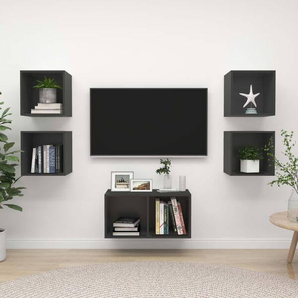 vidaXL Set Mobili TV 5 pz Grigio in Legno Multistrato