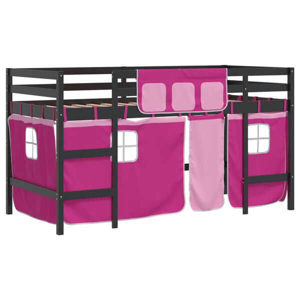vidaXL Letto a Soppalco con Tende Bambini Rosa 80x200 cm Massello Pino