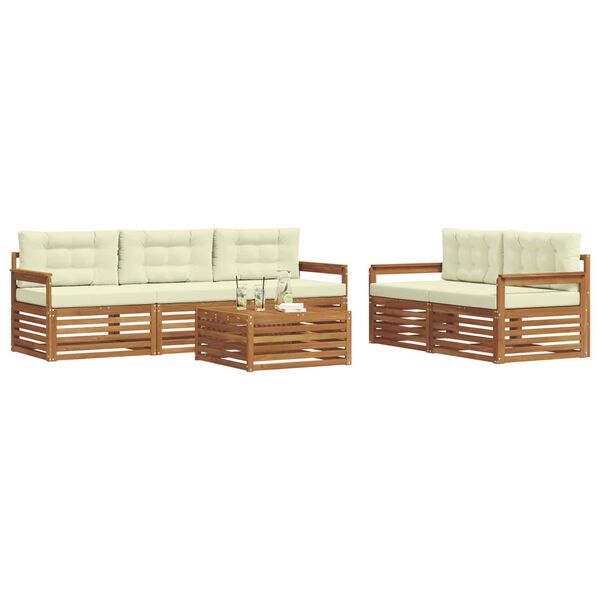 vidaXL Set di divani da esterno con cuscino 6 pcs Naturale e Crema