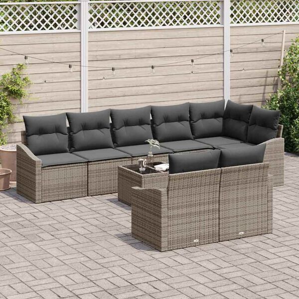vidaXL Set di divani con cuscino 9 pcs Grigio polyrattan