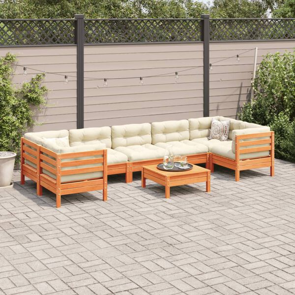 vidaXL Set Divani Giardino 8 pz con Cuscini Marrone Cera Massello Pino