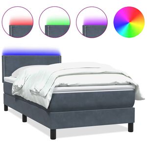 vidaXL Letto a Molle con Materasso e LED Grigio Scuro 90x220 cm Velluto