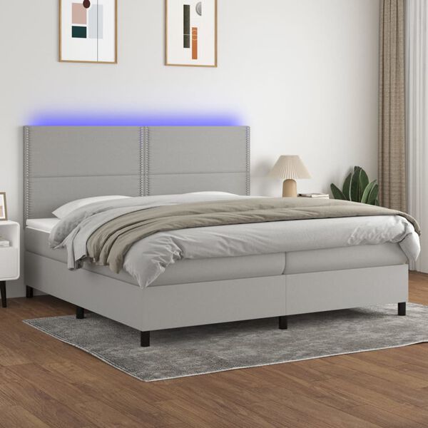vidaXL Letto a Molle Materasso e LED Grigio Chiaro 200x200 cm Tessuto