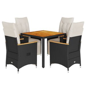 vidaXL Set Bistr&ograve; da Giardino 5 pz con Cuscini in Polyrattan Nero