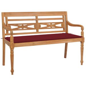 vidaXL Panchina Batavia con Cuscino Rosso Vino 120cm in Teak Massello