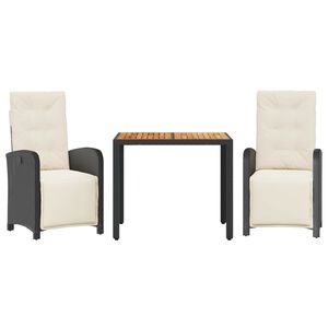 vidaXL Set da Bistr&ograve; 3 pz con Cuscini Nero in Polyrattan