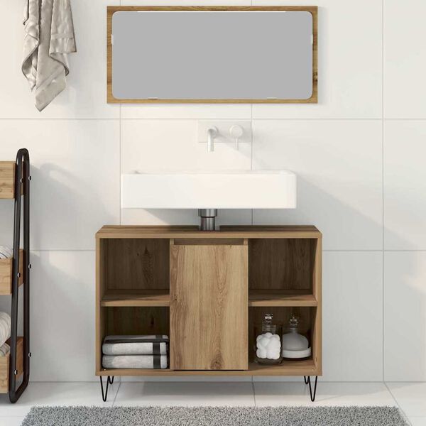 vidaXL Mobile da Bagno con porta Rovere artigianale 80 x 33 x 60 cm