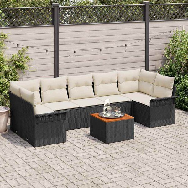 vidaXL Set Divano da Giardino con cuscino 8 pcs Nero e Crema