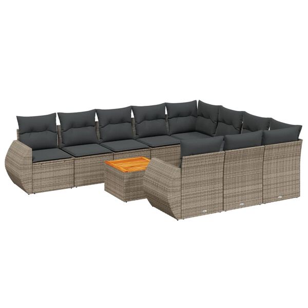 vidaXL Set Divani da Giardino 11 pz con Cuscini in Polyrattan Grigio