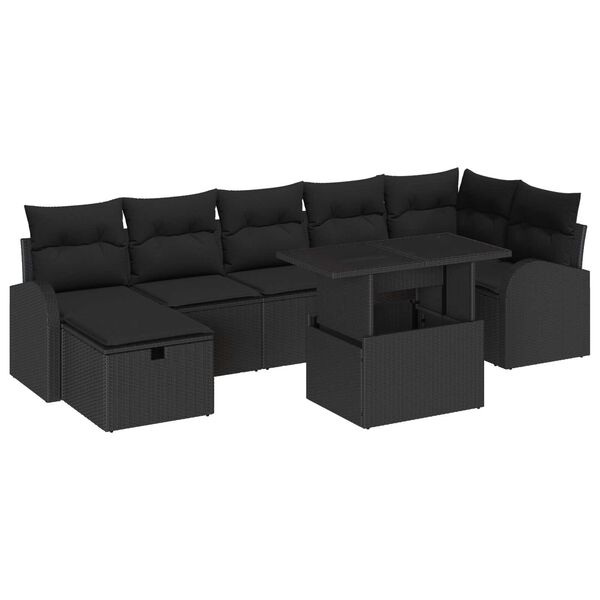 vidaXL Set Divano da Giardino con cuscino 8 pcs Nero Poly Rattan