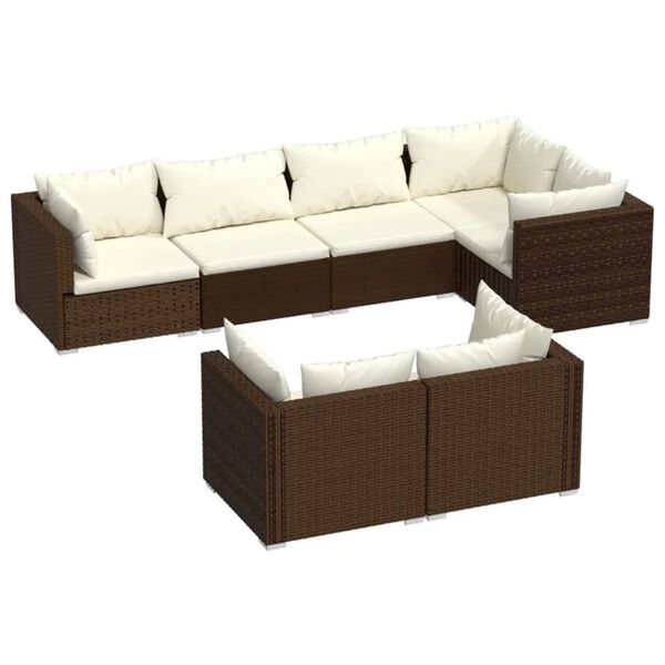 vidaXL Set Divani da Giardino 7 pz con Cuscini in Polyrattan Marrone