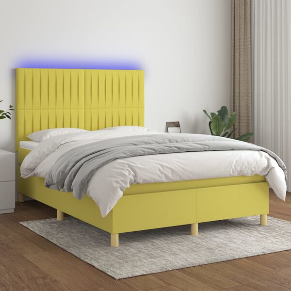 vidaXL Letto a Molle con Materasso e LED Verde 140x200 cm in Tessuto