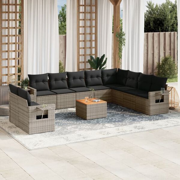 vidaXL Set Divani da Giardino 11 pz con Cuscini in Polyrattan Grigio