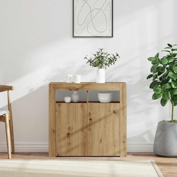 vidaXL Credenza con Luci LED Artigianale 80x35x75 cm in Truciolato