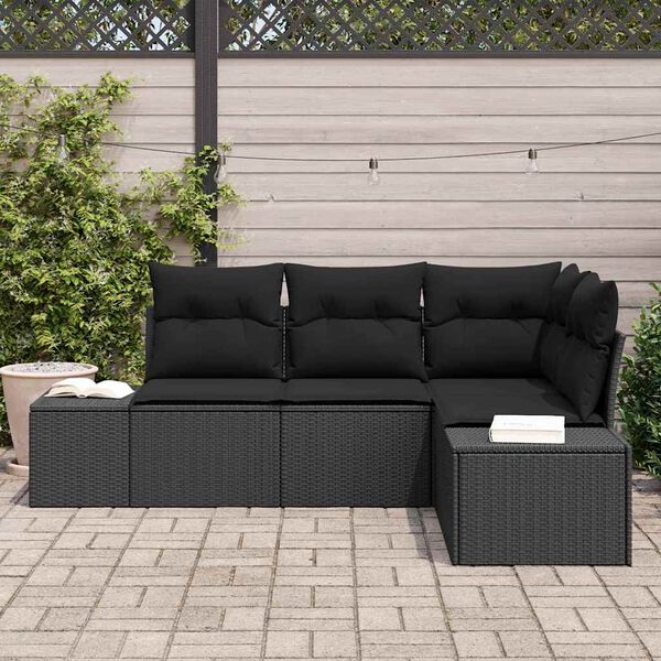 vidaXL Set Divano da Giardino con archiviazione 4 pcs Nero polyrattan