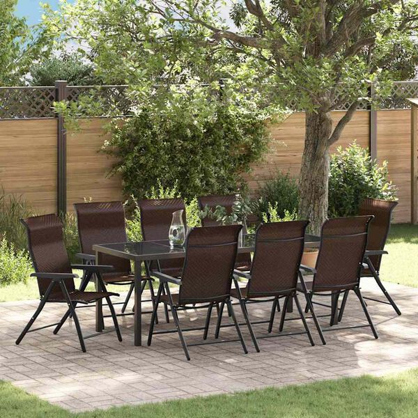 vidaXL Set da Pranzo per Giardino 9 pcs Marrone Poly Rattan