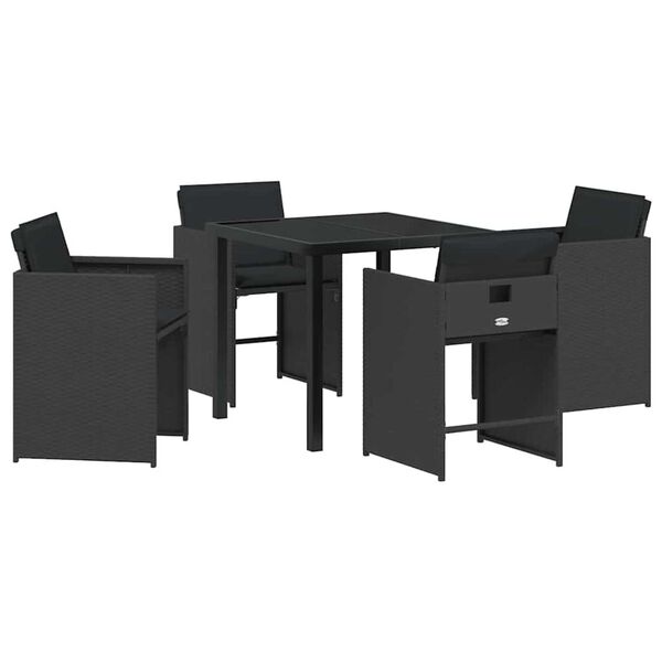 vidaXL Set da Pranzo per Giardino 5 pcs Nero polyrattan