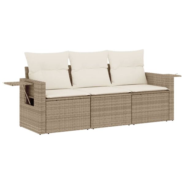 vidaXL Set Divano da Giardino 3 pz con Cuscini Beige in Polyrattan