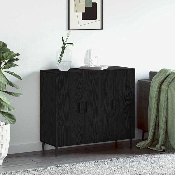 vidaXL Credenza Rovere Nero 90 x 34 x 80 cm Legno multistrato