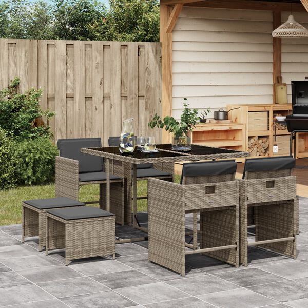 vidaXL Set da Pranzo da Giardino 9 pz con Cuscini in Polyrattan Grigio