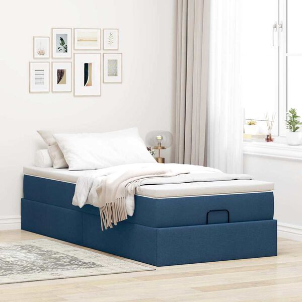vidaXL Struttura Letto Pouf con Materasso Blu 80x200 cm in Tessuto