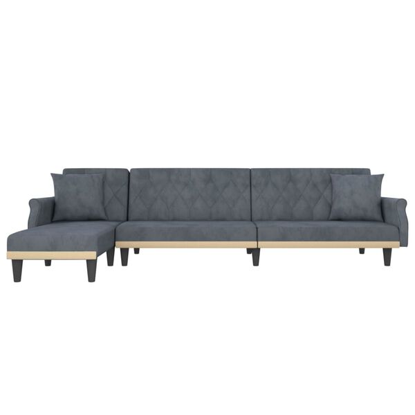 vidaXL Divano Letto a L Grigio Scuro 271x140x70 cm in Velluto