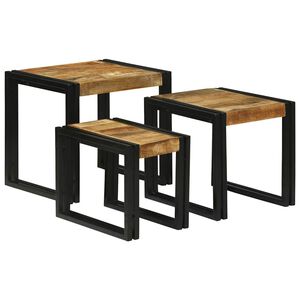 vidaXL Tavolo Nesting 3 pcs Legno di mango massello e metallo
