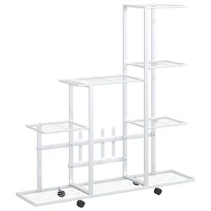 vidaXL Portapiante con Ruote 94,5x25x92,5 cm Bianco in Metallo