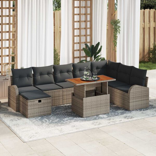 vidaXL Set Divano da Giardino 9 pcs Grigio polyrattan