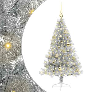 vidaXL Albero di Natale artificiale con luci integrate Argento 120 cm