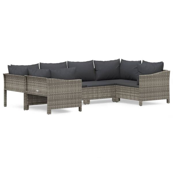 vidaXL Set Divani da Giardino 6 pz con Cuscini in Polyrattan Grigio
