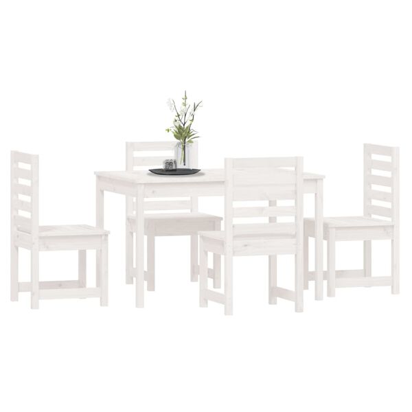 vidaXL Set da Pranzo per Giardino 5pz Bianco in Legno Massello di Pino