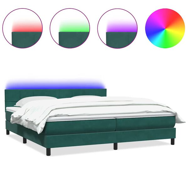 vidaXL Letto a Molle con Materasso e LED Verde Scuro 180x220 cm Velluto