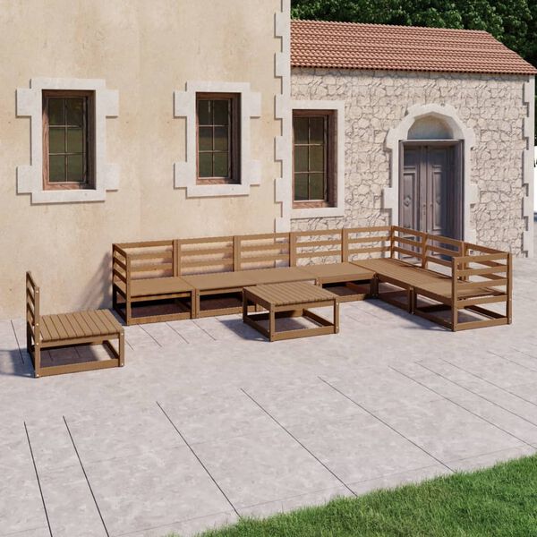 vidaXL Set Divani da Giardino 9 pz Marrone Ambra Legno Massello Pino
