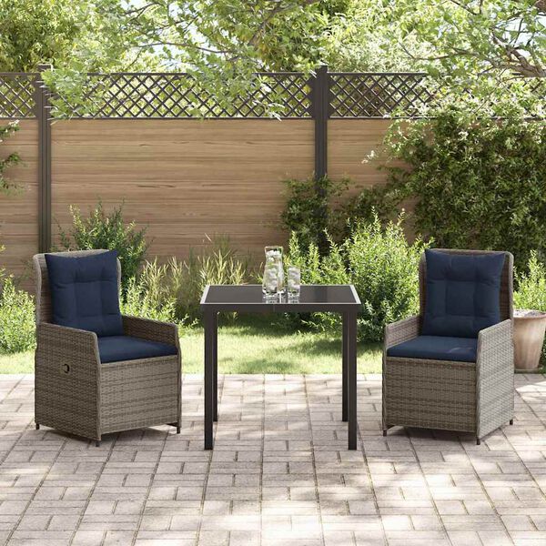 vidaXL Set da Pranzo per Giardino 3 pcs Grigio Poly Rattan