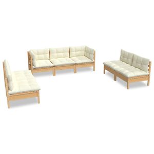 vidaXL Set Divani da Giardino 7 pz con Cuscini Crema in Massello di Pino