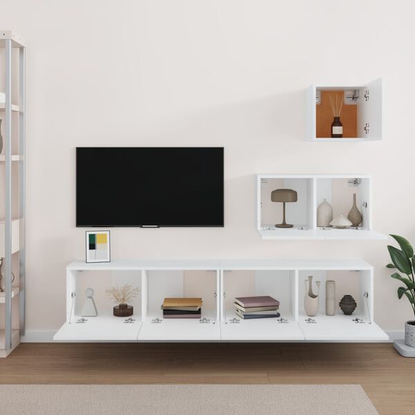 vidaXL Set di Mobili Porta TV 4 pz Bianco in Legno Multistrato